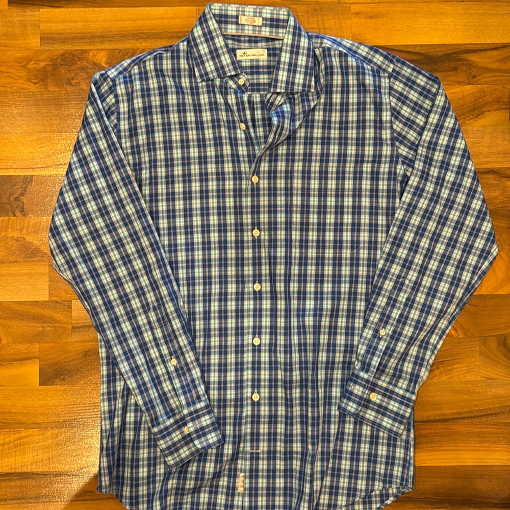 Peter Millar dress shirt 100% cotton men’s size medium, casual, button down‎